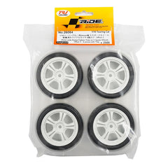 Pre-Glued 26mm Wide Radial Tires 4 pcs w/ White 5-Spoke Rim For 1/10 RC Touring Car