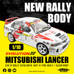 YABY-0001 Yeah Racing 1/10 Mitubishi Lancer EVO IV Rally Catalunya 1997 #1 Clear Body w/Rims Set