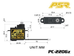PC-2206Z Pico Coreless Motor Steel Gear Servo(80mmL wire)