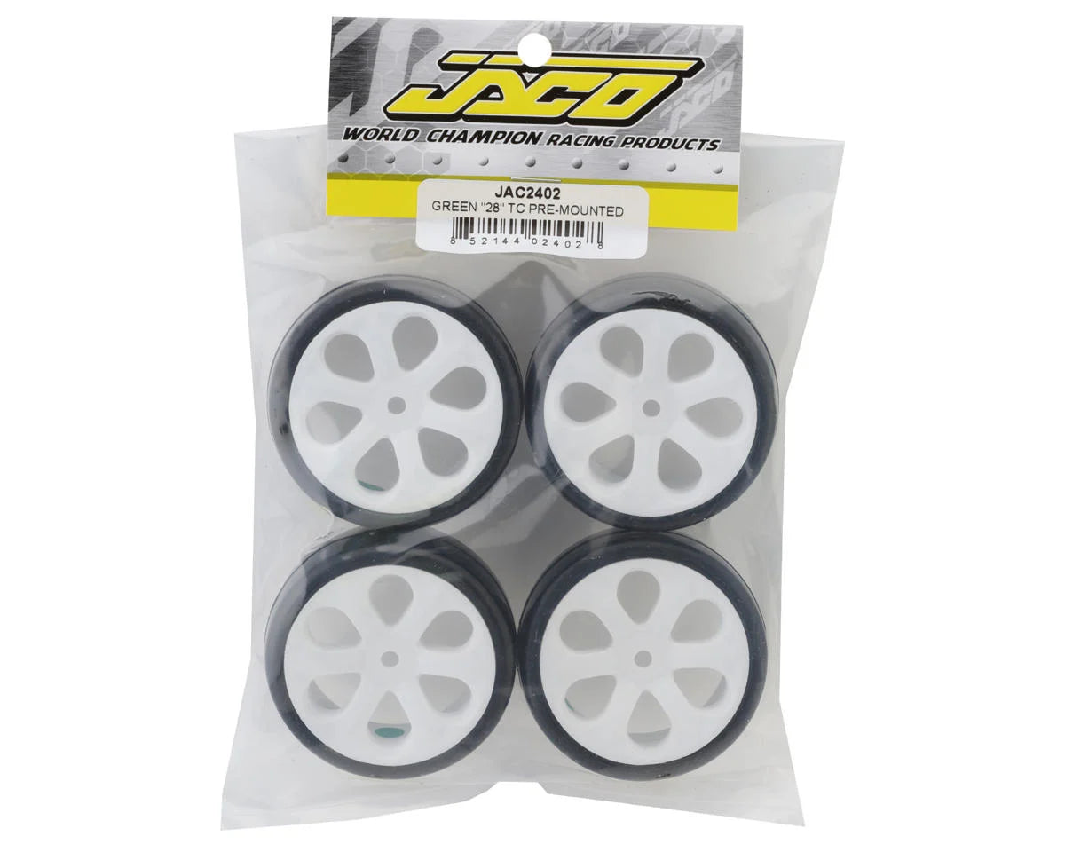 Jaco Pre-Mounted Touring Car Carpet Tires (4) (Green) JAC2402
