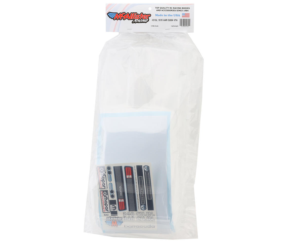 McAllister Racing AAR Cuda 1/10 On-Road VTA Body (Clear) (.025) MCA315-25