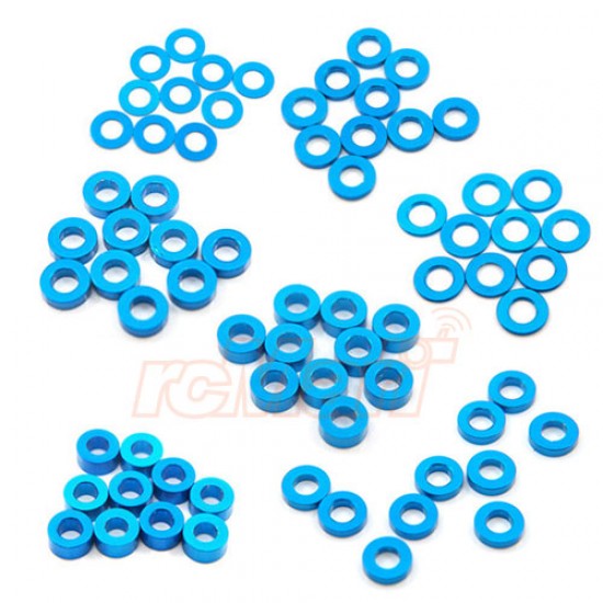 YA-0390LB Aluminum M3 X 6mm Flat Washer 0.25 / 0.5 / 1 / 1.5 / 2 / 2.5 / 3mm 10pcs Set Blue